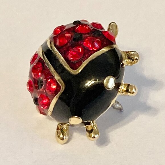 Vintage Ladybug Pin Tie Tac Lapel Hat Crystal Enamel Red Black Gold Plated - Picture 4 of 11